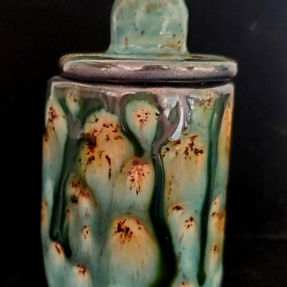 Handmade Small Ceramic Stash Jar, turquoise and brown tone glaze - Picture 4 of 10